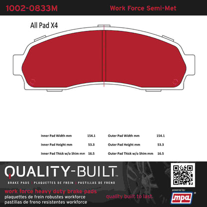Quality-Built Quality-Built Work Force Heavy Duty Brake Pads w/ Hardware 1002-0833M