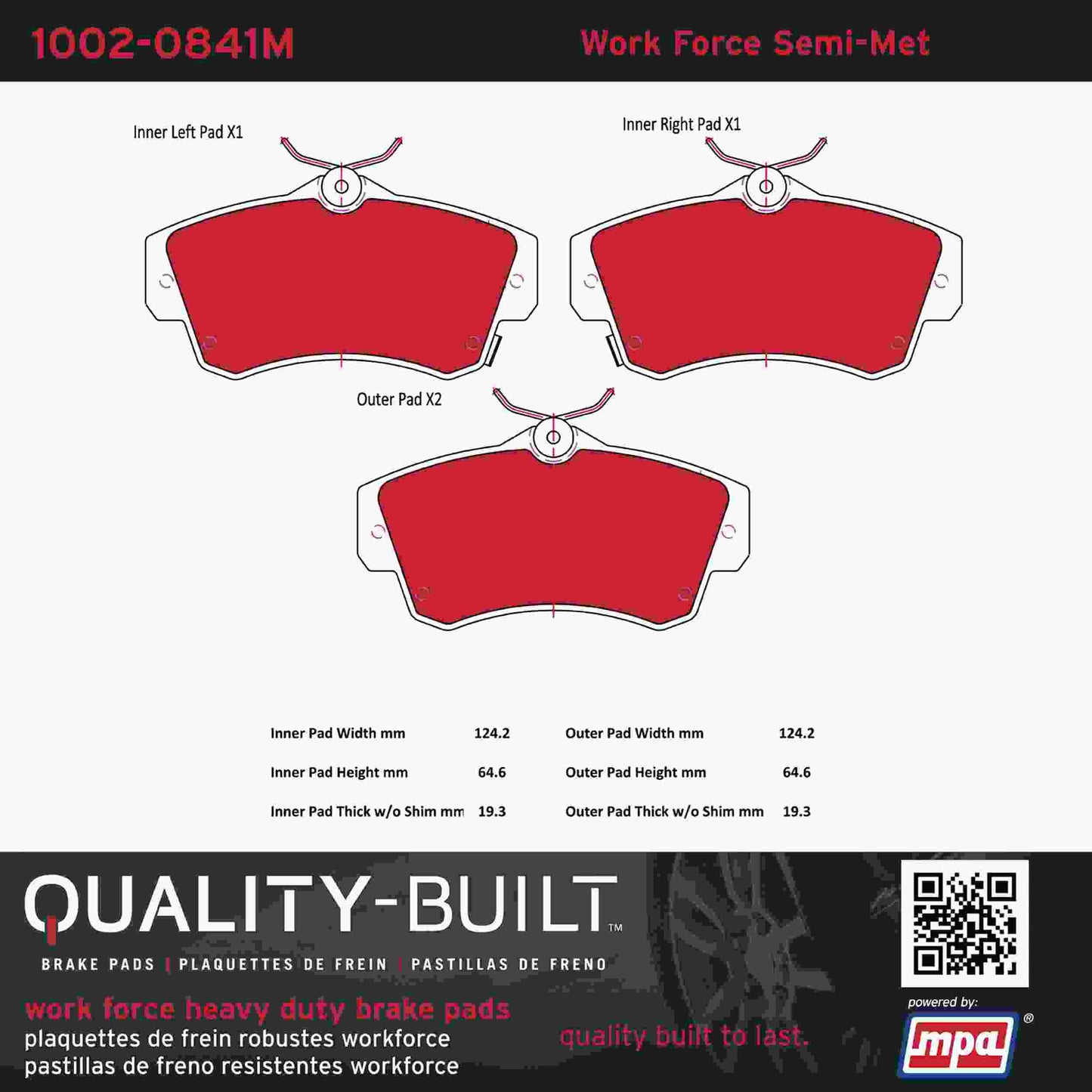 Quality-Built Quality-Built Work Force Heavy Duty Brake Pads w/ Hardware 1002-0841M