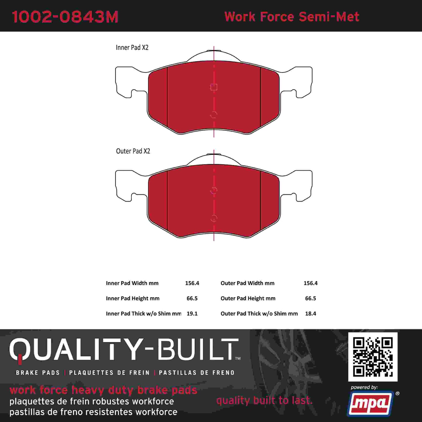 Quality-Built Quality-Built Work Force Heavy Duty Brake Pads w/ Hardware 1002-0843M
