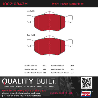 Quality-Built Quality-Built Work Force Heavy Duty Brake Pads w/ Hardware 1002-0843M