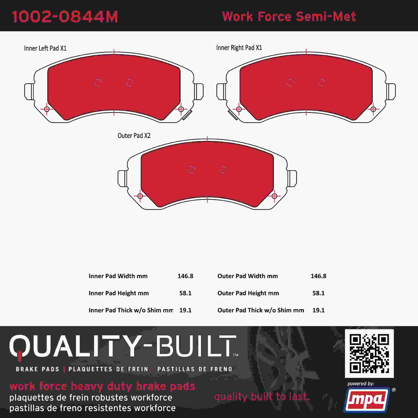 Quality-Built Quality-Built Work Force Heavy Duty Brake Pads w/ Hardware 1002-0844M