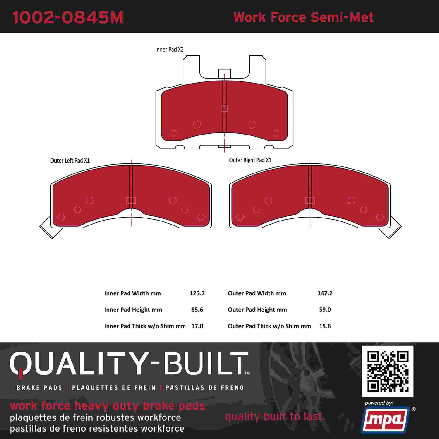 Quality-Built Quality-Built Work Force Heavy Duty Brake Pads w/ Hardware 1002-0845M