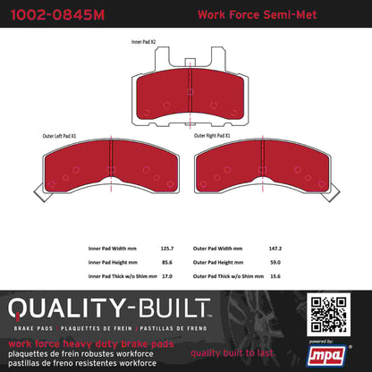 Quality-Built Quality-Built Work Force Heavy Duty Brake Pads w/ Hardware 1002-0845M