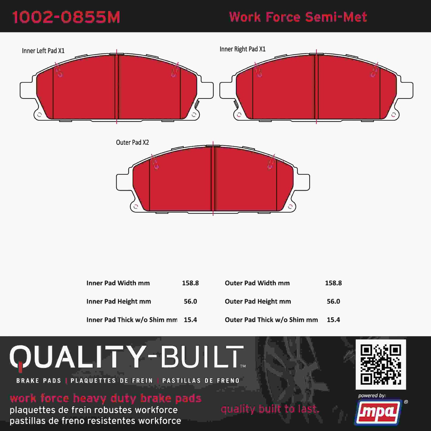 Quality-Built Quality-Built Work Force Heavy Duty Brake Pads w/ Hardware 1002-0855M
