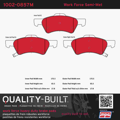 Quality-Built Quality-Built Work Force Heavy Duty Brake Pads w/ Hardware 1002-0857M