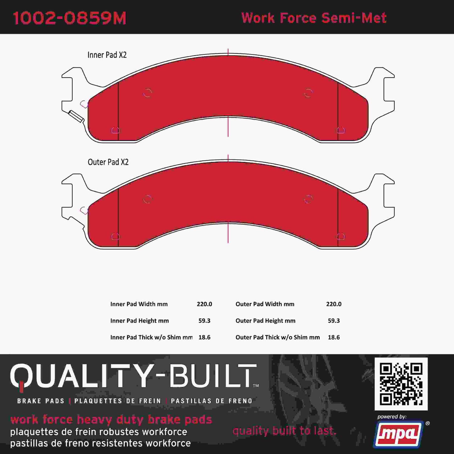 Quality-Built Quality-Built Work Force Heavy Duty Brake Pads w/ Hardware 1002-0859M