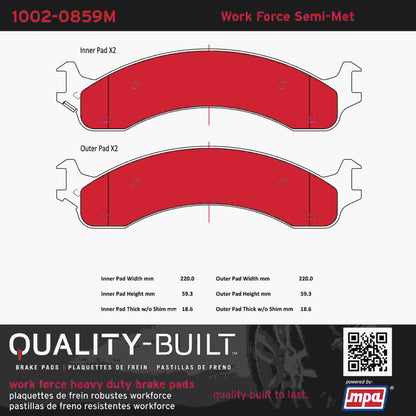 Quality-Built Quality-Built Work Force Heavy Duty Brake Pads w/ Hardware 1002-0859M