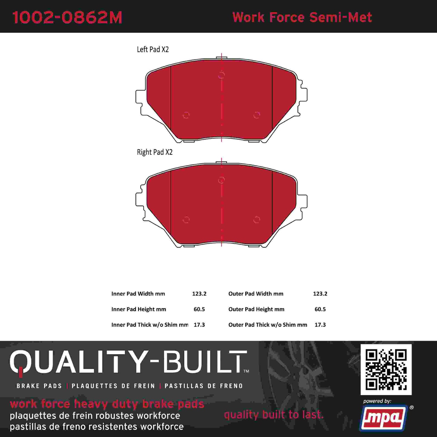 Quality-Built Quality-Built Work Force Heavy Duty Brake Pads w/ Hardware 1002-0862M