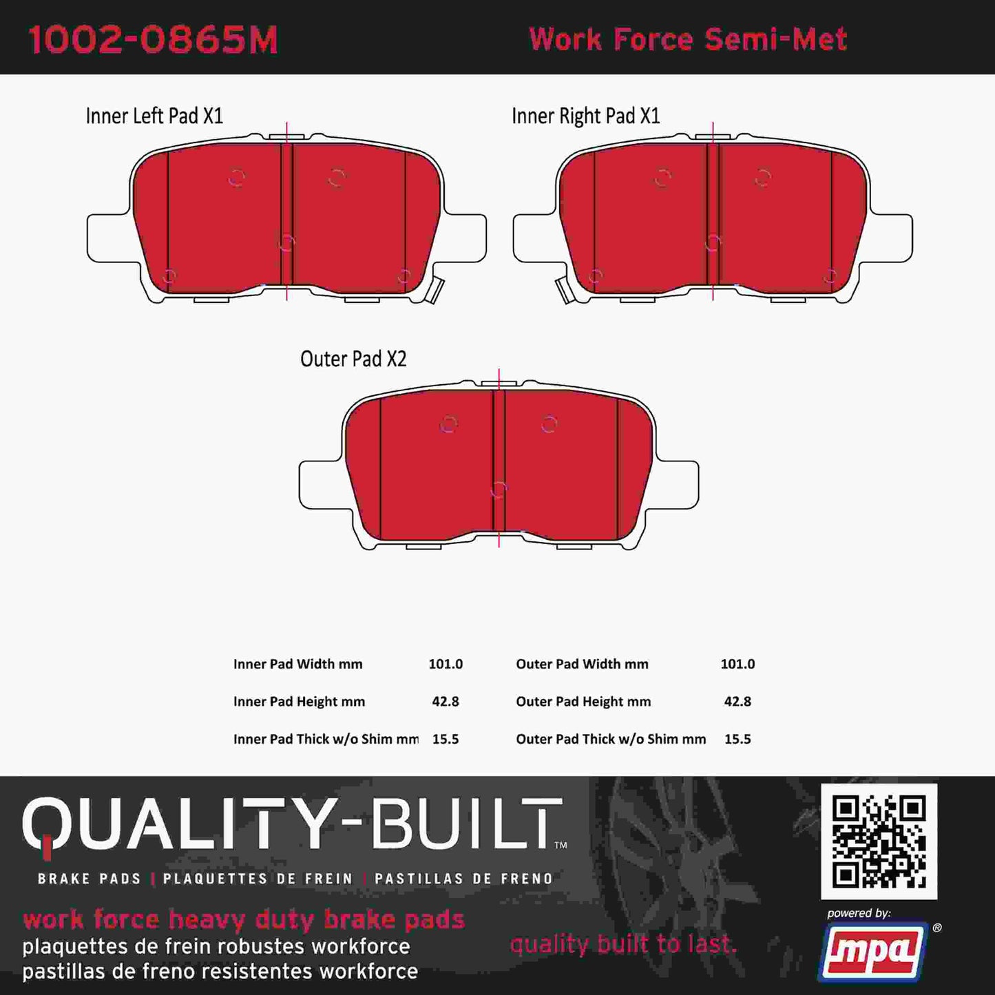 Quality-Built Quality-Built Work Force Heavy Duty Brake Pads w/ Hardware 1002-0865M