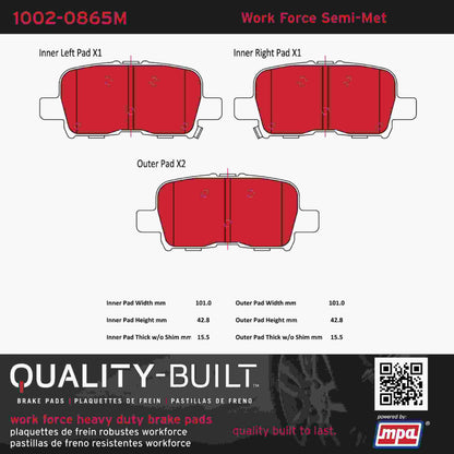 Quality-Built Quality-Built Work Force Heavy Duty Brake Pads w/ Hardware 1002-0865M