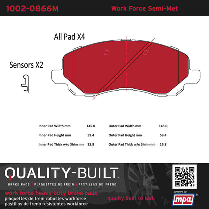 Quality-Built Quality-Built Work Force Heavy Duty Brake Pads w/ Hardware 1002-0866M