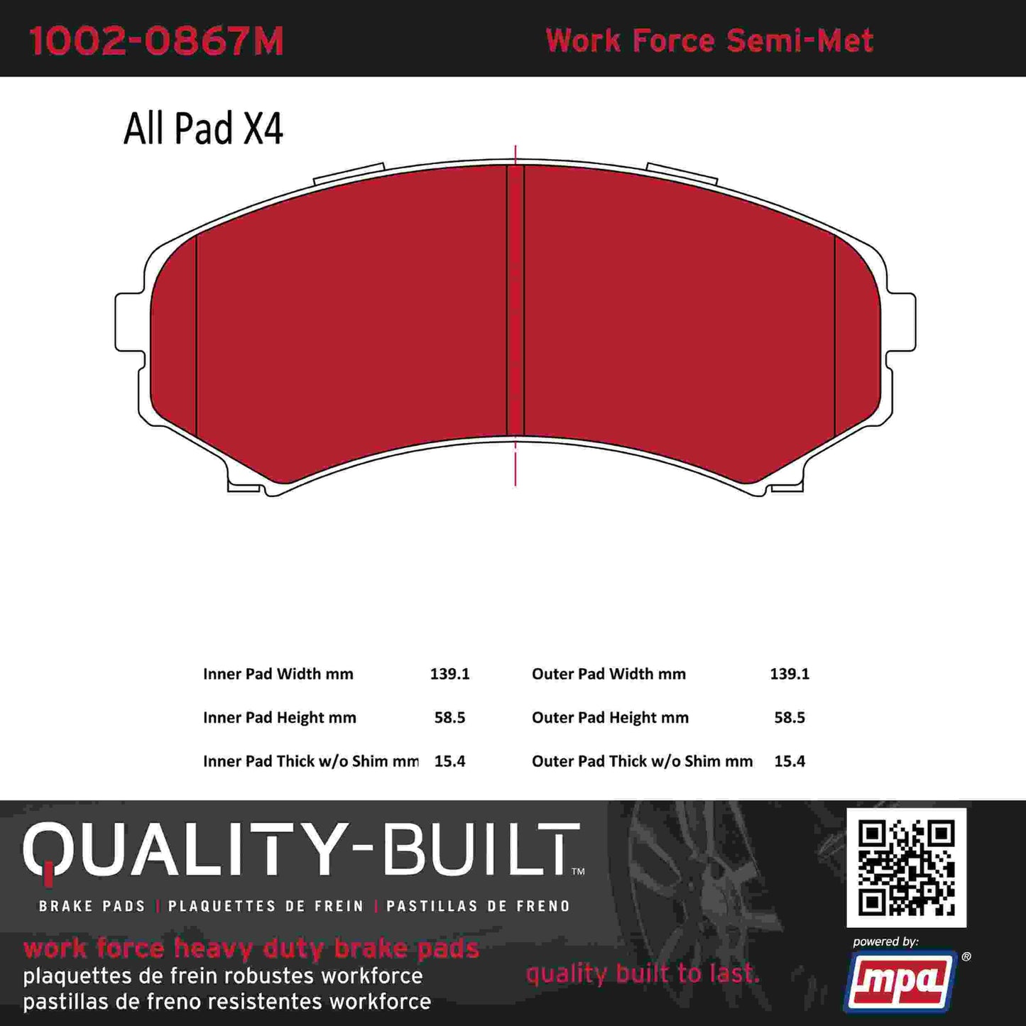 Quality-Built Quality-Built Work Force Heavy Duty Brake Pads w/ Hardware 1002-0867M
