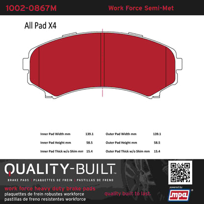 Quality-Built Quality-Built Work Force Heavy Duty Brake Pads w/ Hardware 1002-0867M