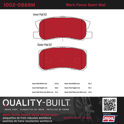 Quality-Built Quality-Built Work Force Heavy Duty Brake Pads w/ Hardware 1002-0868M