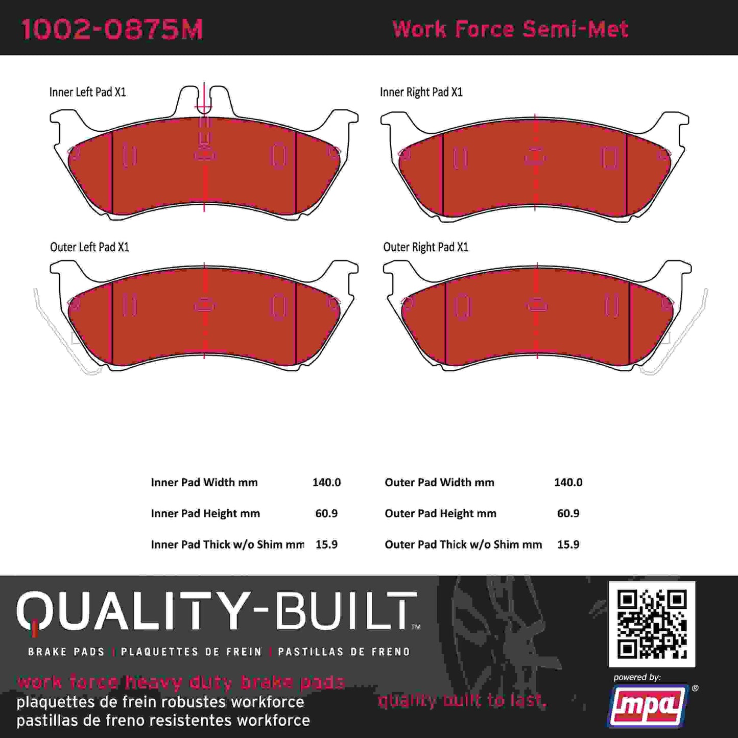 Quality-Built Quality-Built Work Force Heavy Duty Brake Pads w/ Hardware 1002-0875M