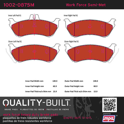 Quality-Built Quality-Built Work Force Heavy Duty Brake Pads w/ Hardware 1002-0875M