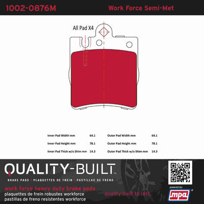 Quality-Built Quality-Built Work Force Heavy Duty Brake Pads w/ Hardware 1002-0876M