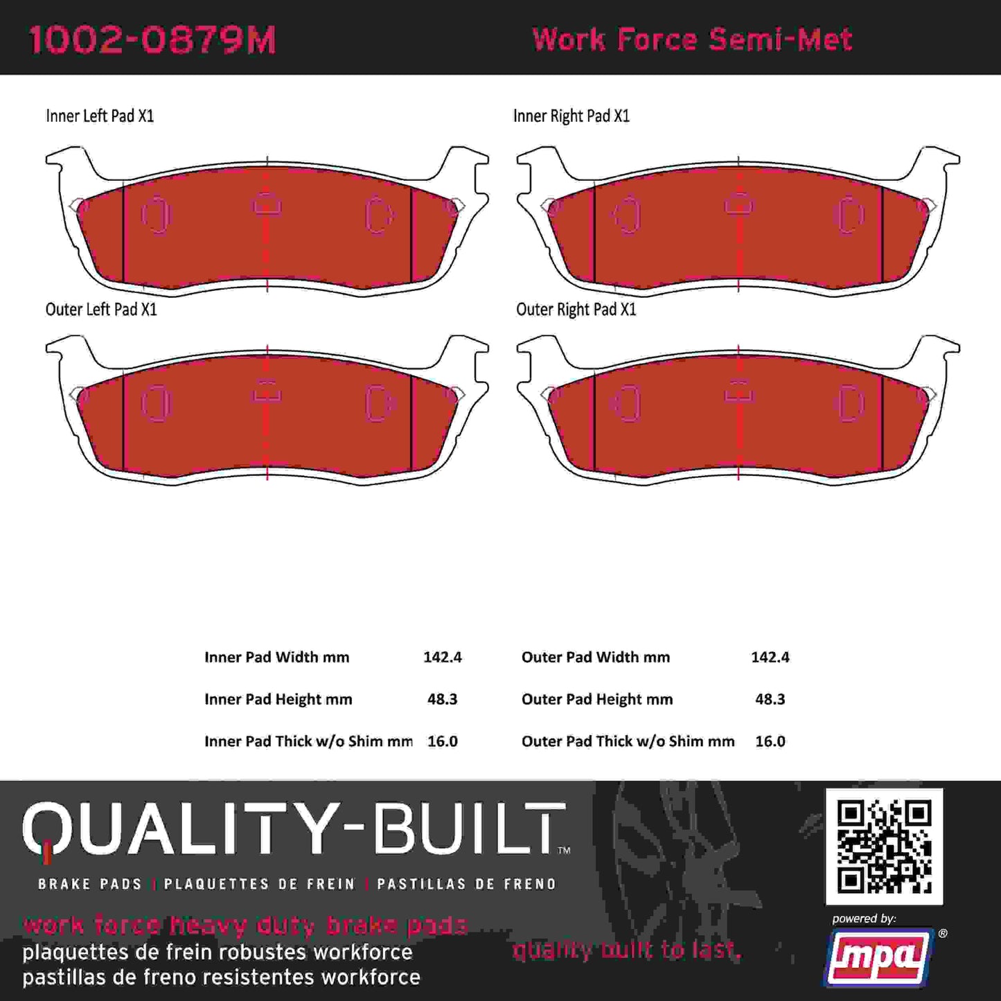 Quality-Built Quality-Built Work Force Heavy Duty Brake Pads w/ Hardware 1002-0879M