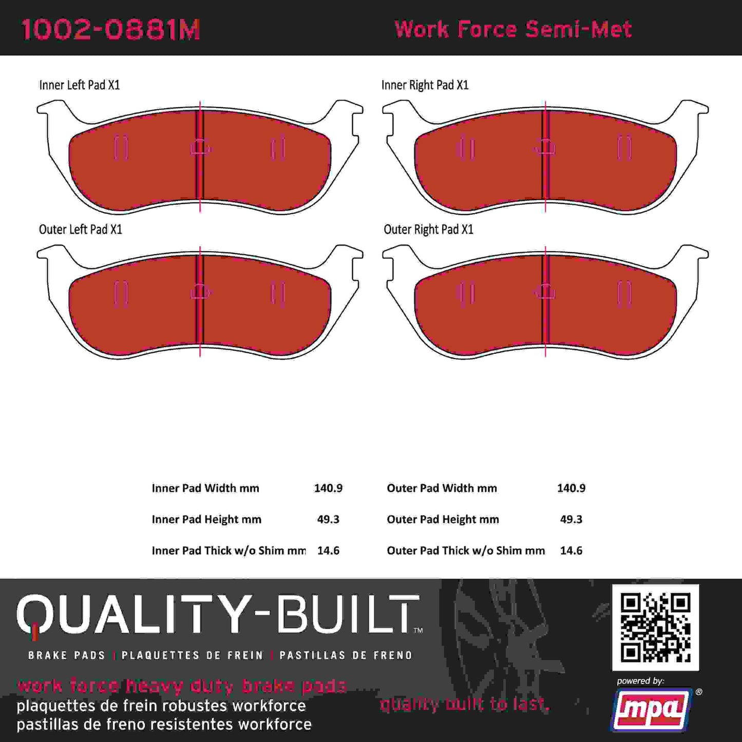 Quality-Built Quality-Built Work Force Heavy Duty Brake Pads w/ Hardware 1002-0881M