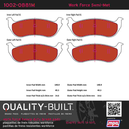 Quality-Built Quality-Built Work Force Heavy Duty Brake Pads w/ Hardware 1002-0881M