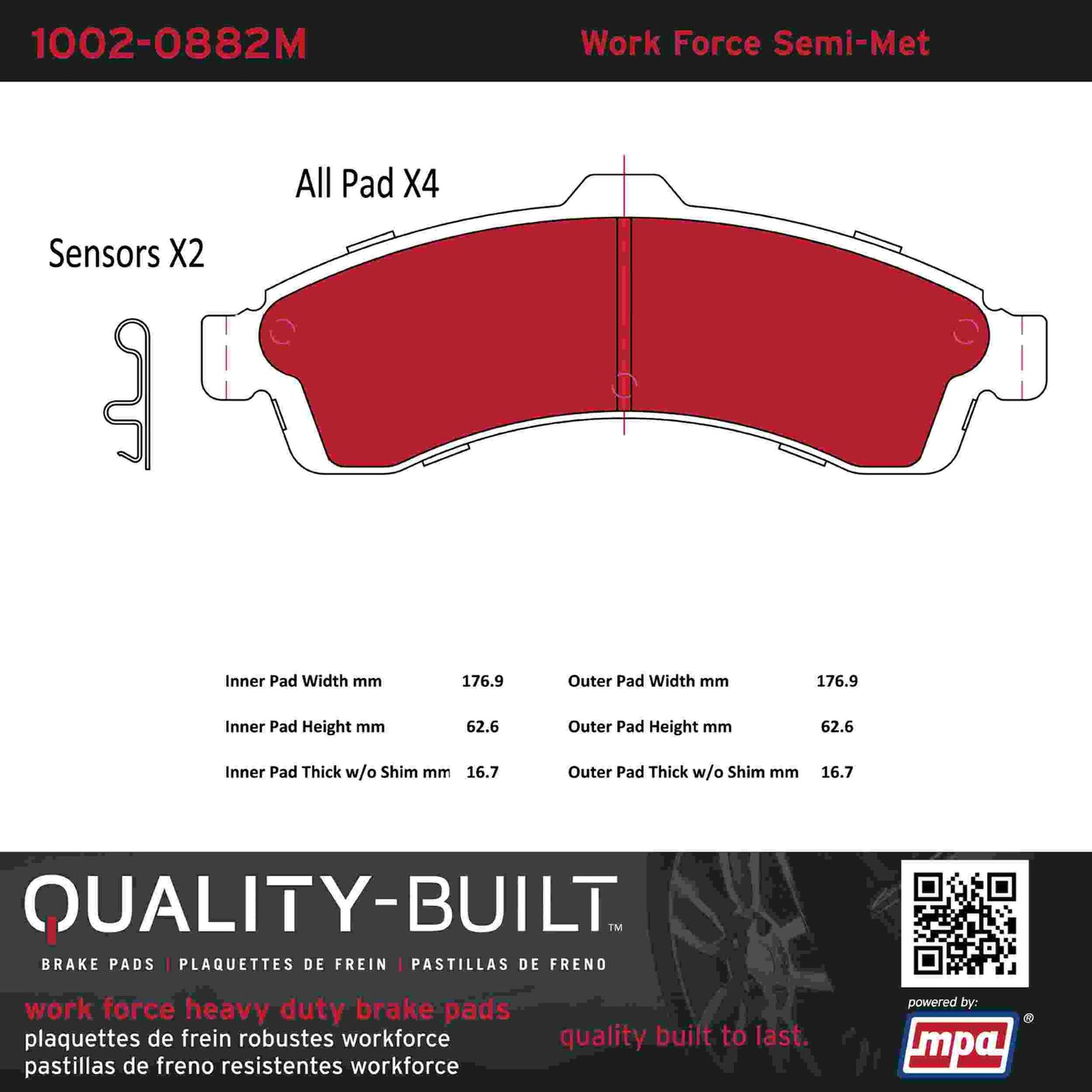 Quality-Built Quality-Built Work Force Heavy Duty Brake Pads w/ Hardware 1002-0882M