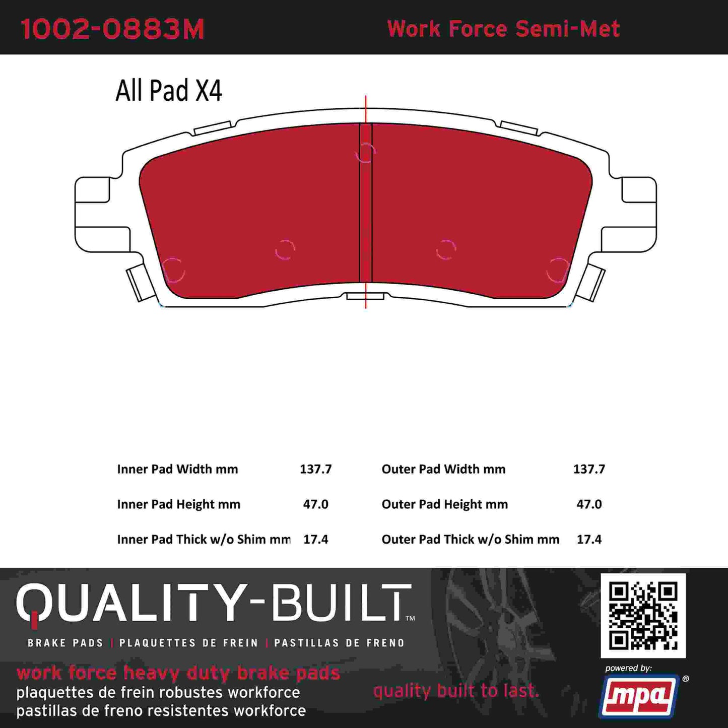 Quality-Built Quality-Built Work Force Heavy Duty Brake Pads w/ Hardware 1002-0883M