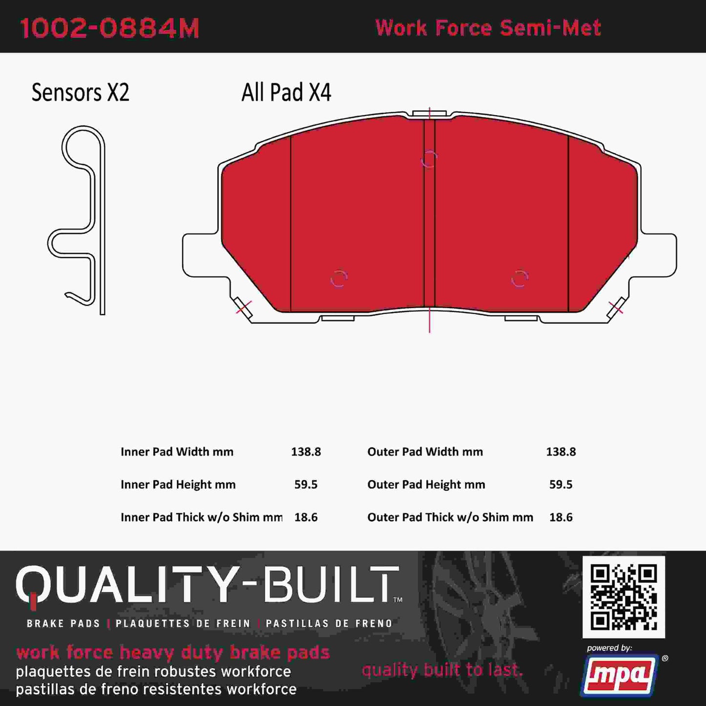 Quality-Built Quality-Built Work Force Heavy Duty Brake Pads w/ Hardware 1002-0884M