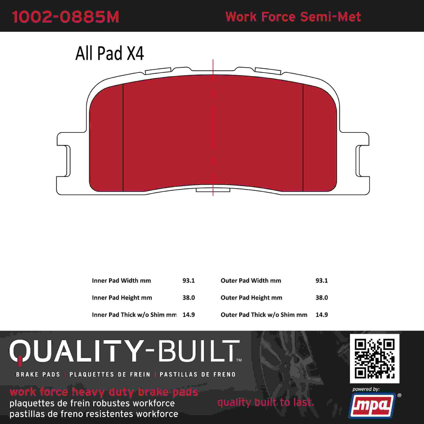 Quality-Built Quality-Built Work Force Heavy Duty Brake Pads w/ Hardware 1002-0885M
