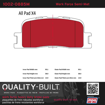 Quality-Built Quality-Built Work Force Heavy Duty Brake Pads w/ Hardware 1002-0885M