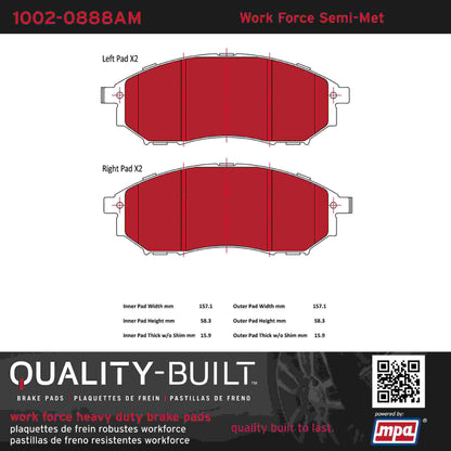 Quality-Built Quality-Built Work Force Heavy Duty Brake Pads w/ Hardware 1002-0888AM