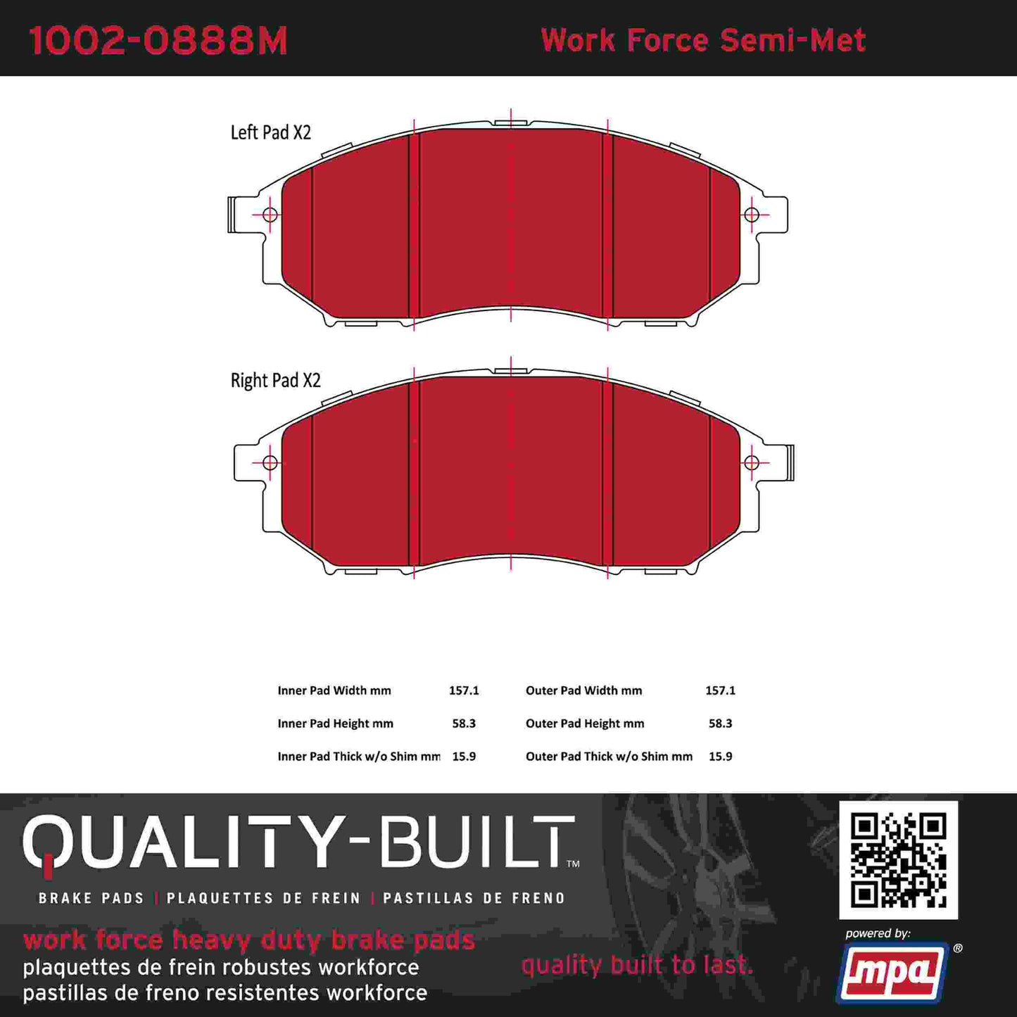 Quality-Built Quality-Built Work Force Heavy Duty Brake Pads w/ Hardware 1002-0888M