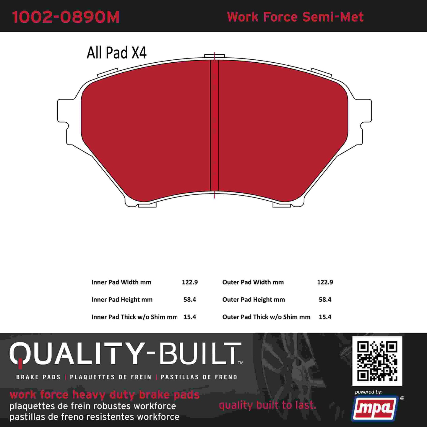 Quality-Built Quality-Built Work Force Heavy Duty Brake Pads w/ Hardware 1002-0890M