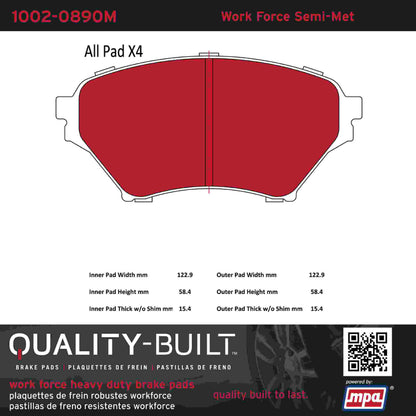 Quality-Built Quality-Built Work Force Heavy Duty Brake Pads w/ Hardware 1002-0890M