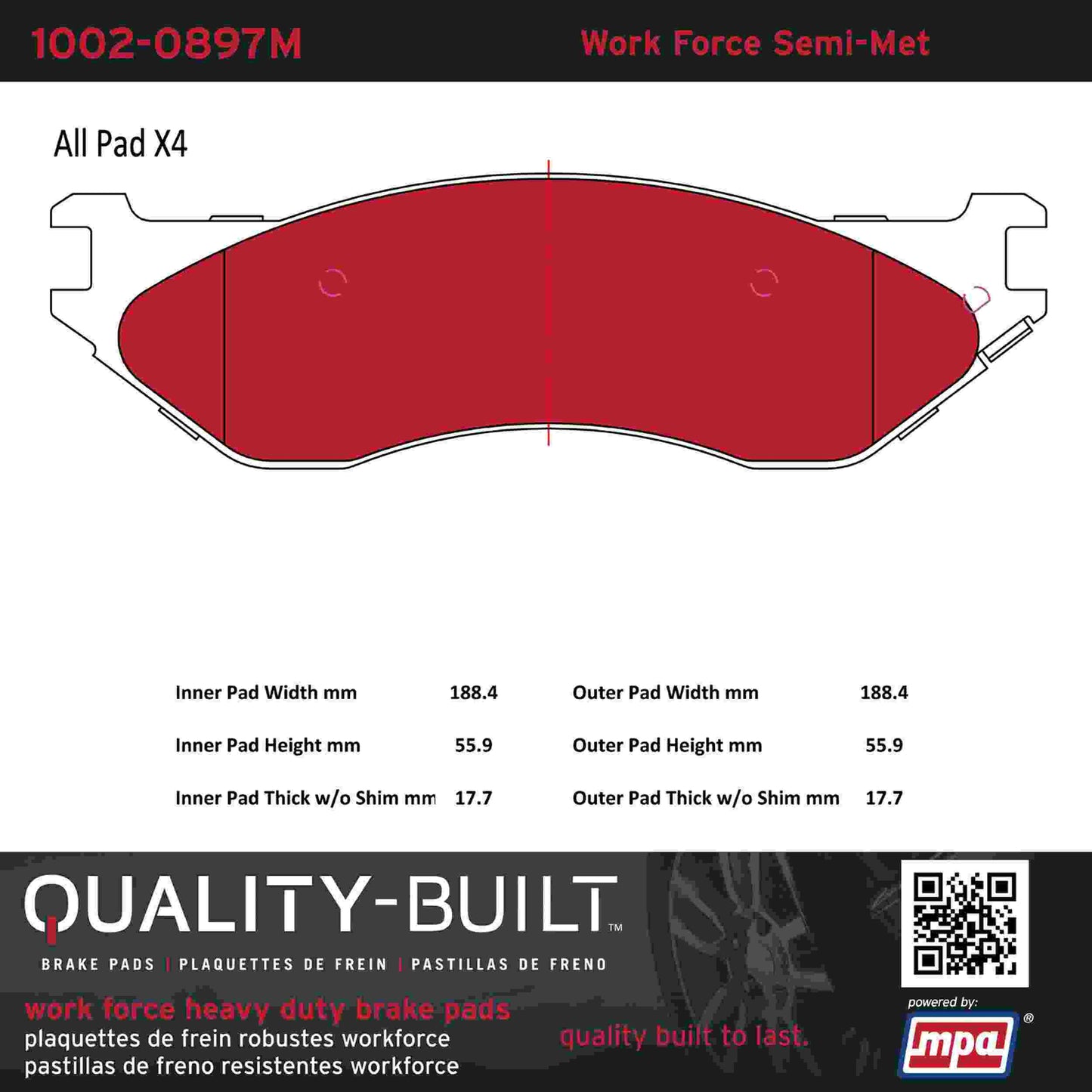 Quality-Built Quality-Built Work Force Heavy Duty Brake Pads w/ Hardware 1002-0897M