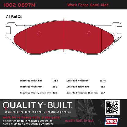 Quality-Built Quality-Built Work Force Heavy Duty Brake Pads w/ Hardware 1002-0897M