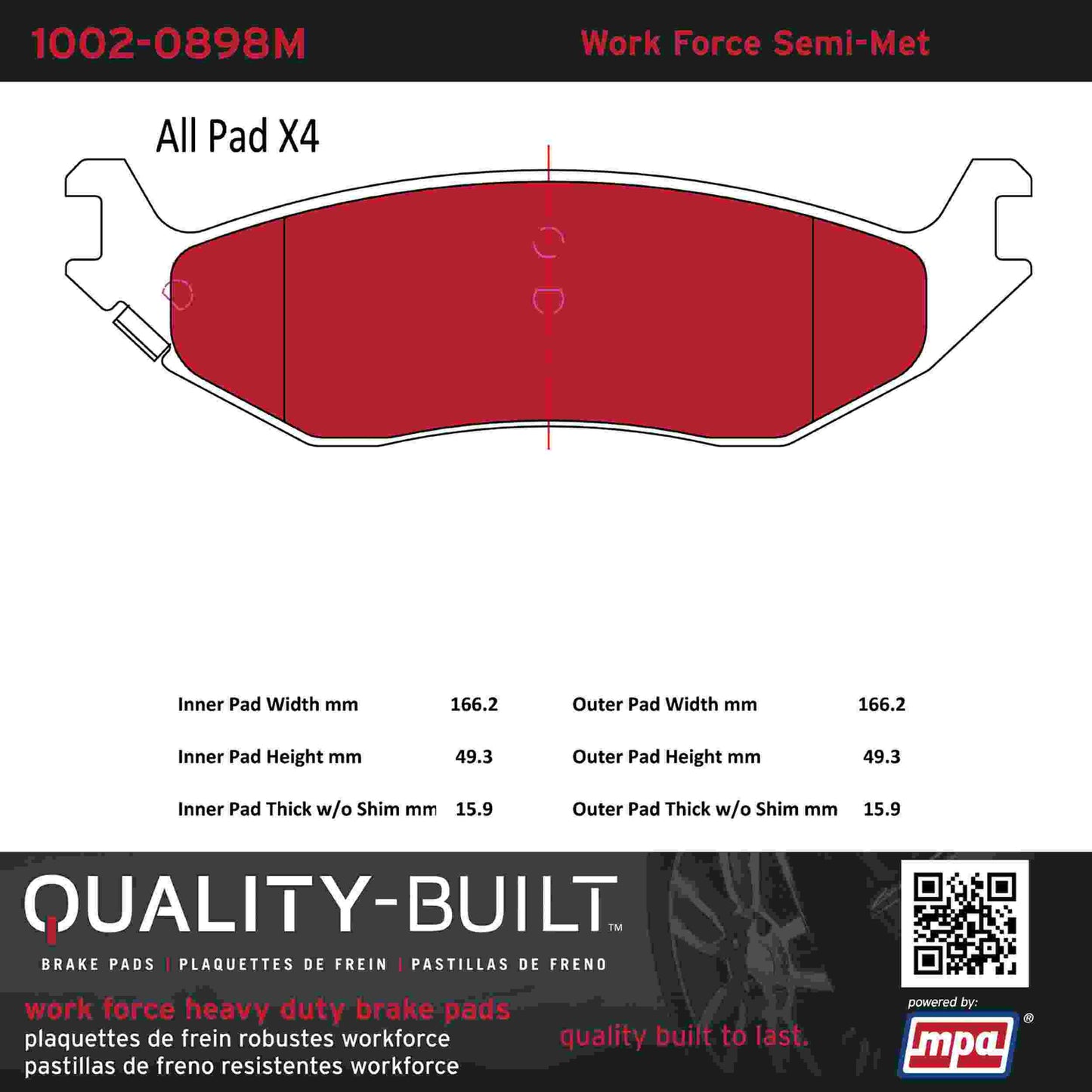 Quality-Built Quality-Built Work Force Heavy Duty Brake Pads w/ Hardware 1002-0898M