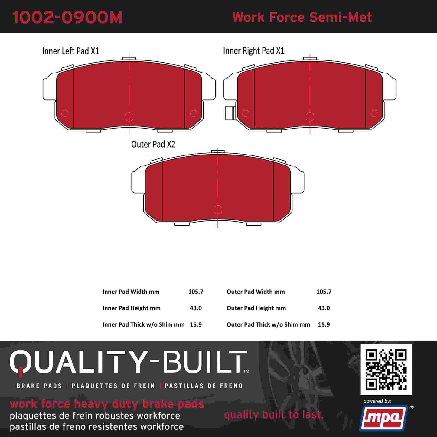 Quality-Built Quality-Built Work Force Heavy Duty Brake Pads w/ Hardware 1002-0900M