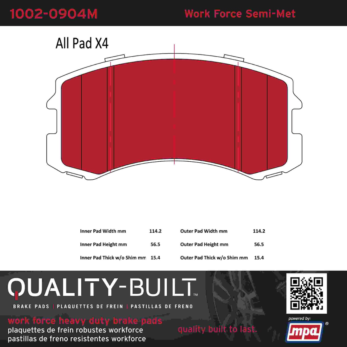 Quality-Built Quality-Built Work Force Heavy Duty Brake Pads w/ Hardware 1002-0904M