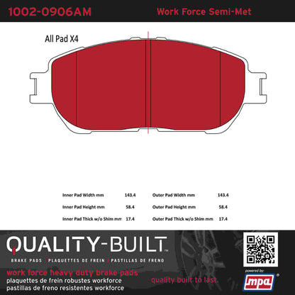 Quality-Built Quality-Built Work Force Heavy Duty Brake Pads w/ Hardware 1002-0906AM