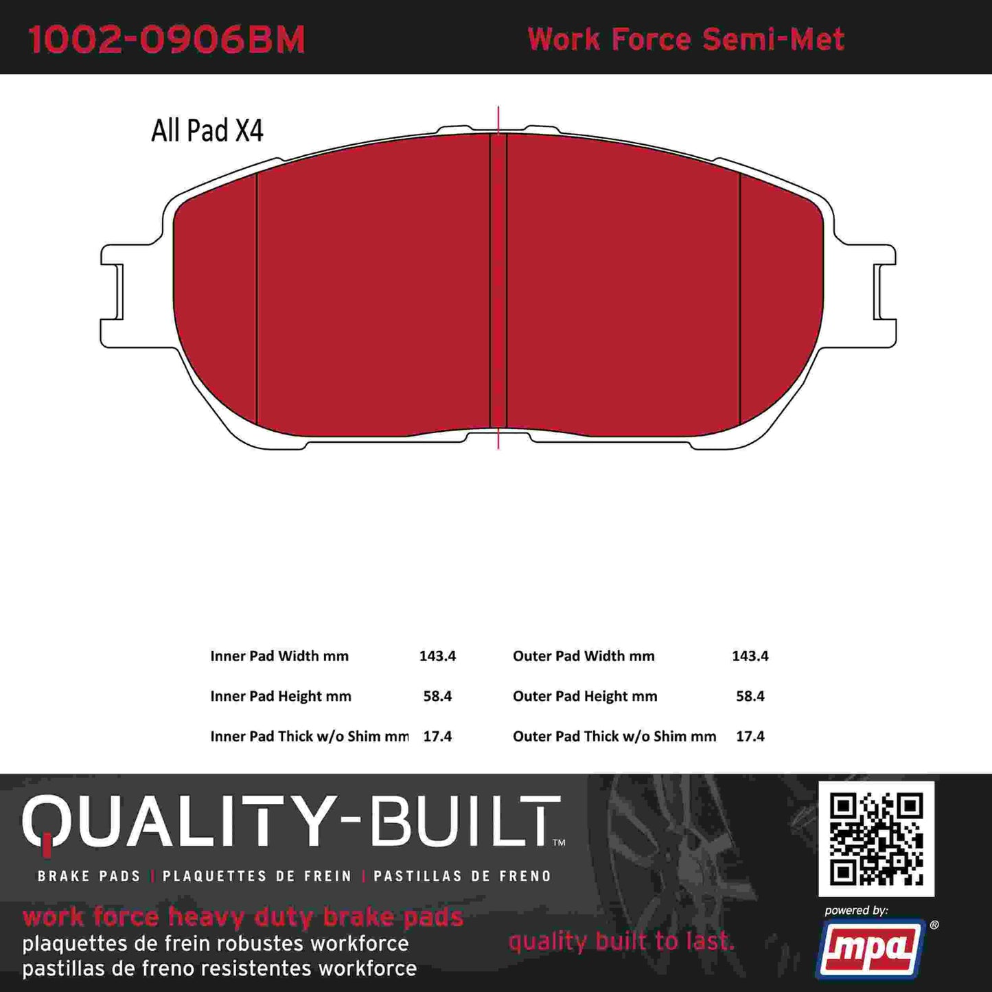 Quality-Built Quality-Built Work Force Heavy Duty Brake Pads w/ Hardware 1002-0906BM
