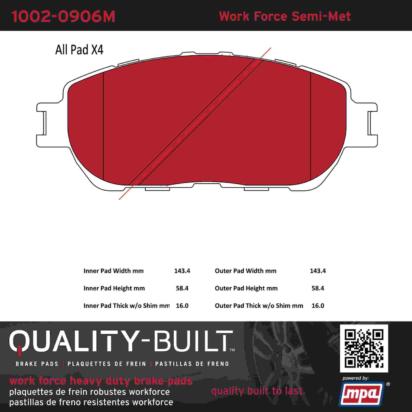Quality-Built Quality-Built Work Force Heavy Duty Brake Pads w/ Hardware 1002-0906M