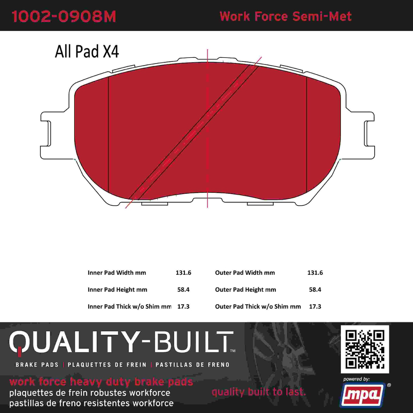 Quality-Built Quality-Built Work Force Heavy Duty Brake Pads w/ Hardware 1002-0908M