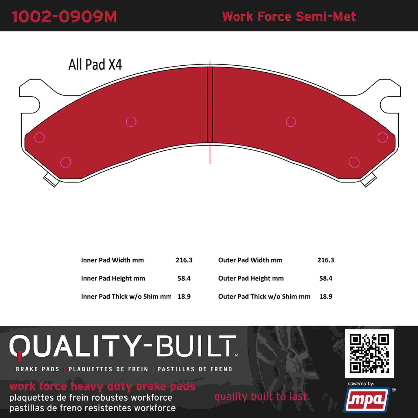 Quality-Built Quality-Built Work Force Heavy Duty Brake Pads w/ Hardware 1002-0909M