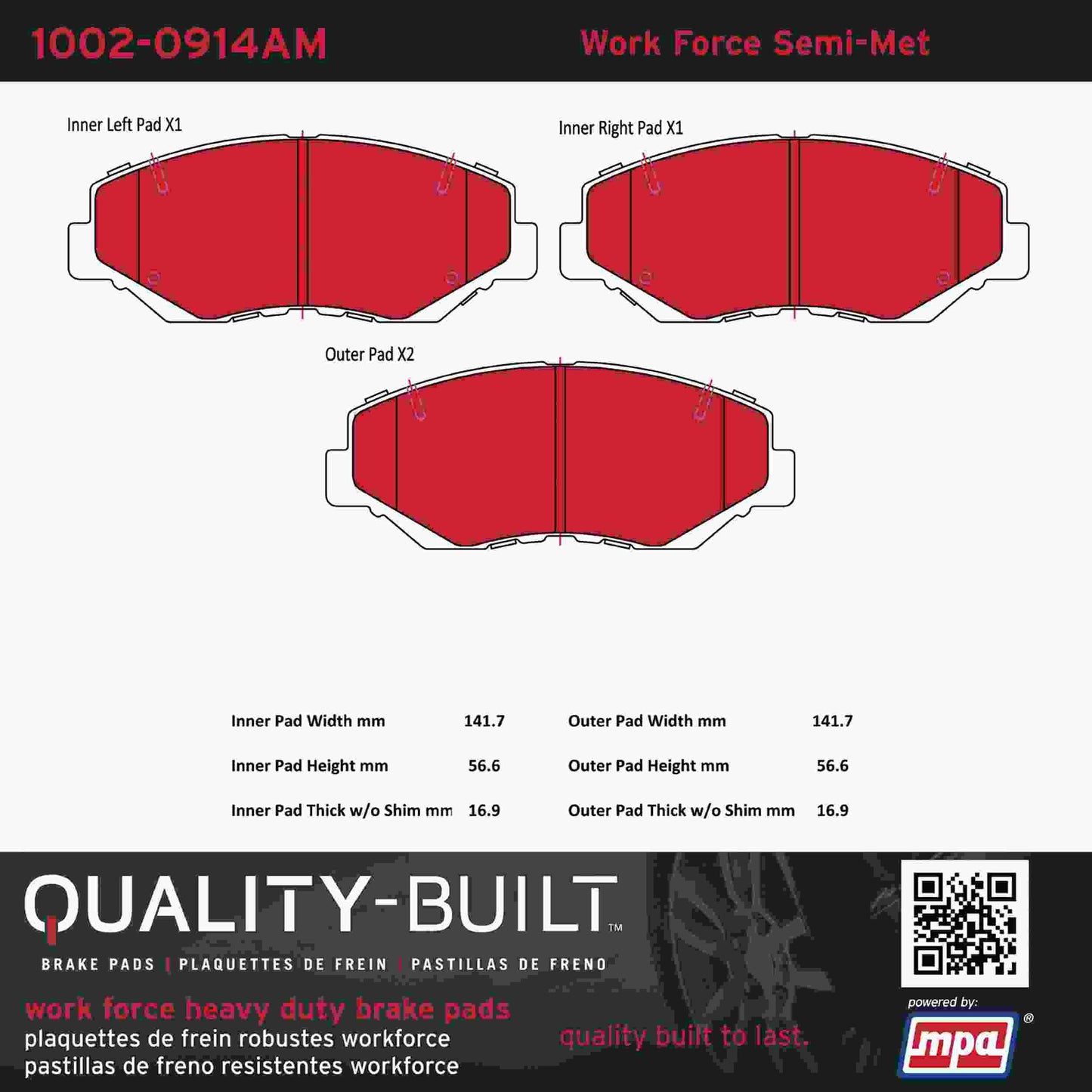 Quality-Built Quality-Built Work Force Heavy Duty Brake Pads w/ Hardware 1002-0914AM
