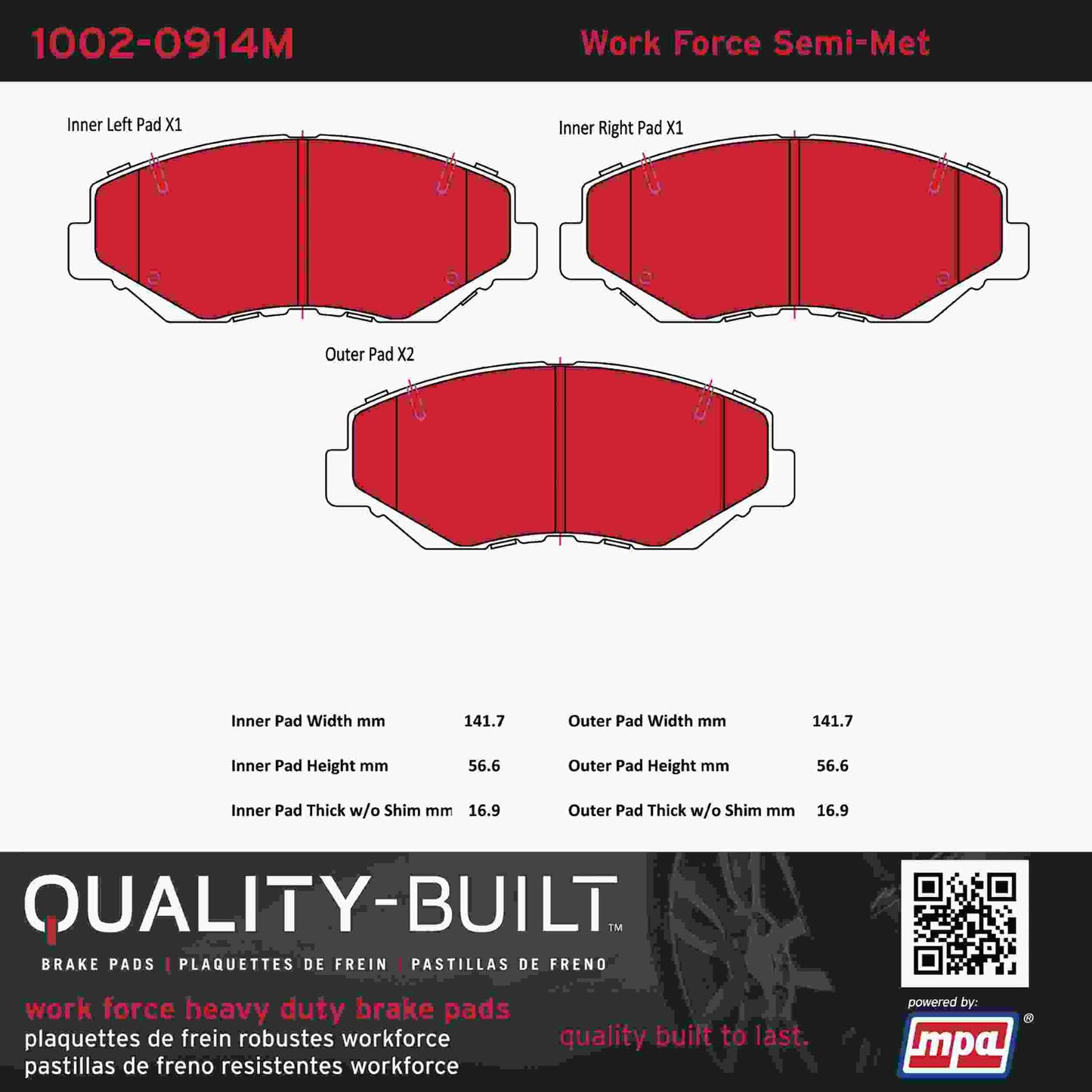 Quality-Built Quality-Built Work Force Heavy Duty Brake Pads w/ Hardware 1002-0914M