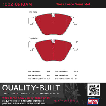 Quality-Built Quality-Built Work Force Heavy Duty Brake Pads w/ Hardware 1002-0918AM
