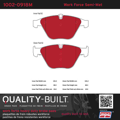 Quality-Built Quality-Built Work Force Heavy Duty Brake Pads w/ Hardware 1002-0918M