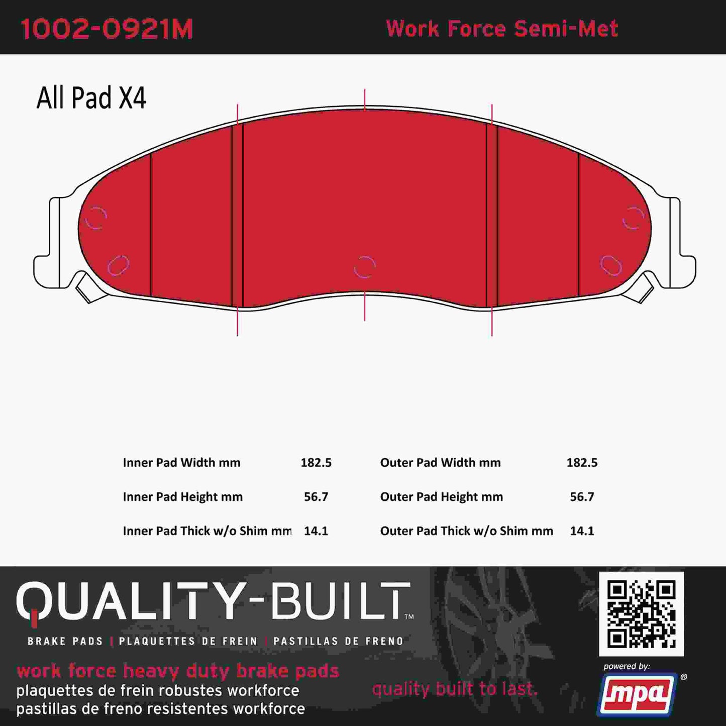 Quality-Built Quality-Built Work Force Heavy Duty Brake Pads w/ Hardware 1002-0921M