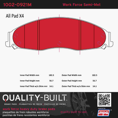 Quality-Built Quality-Built Work Force Heavy Duty Brake Pads w/ Hardware 1002-0921M