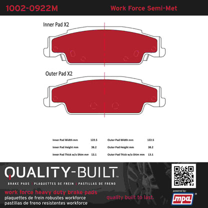 Quality-Built Quality-Built Work Force Heavy Duty Brake Pads w/ Hardware 1002-0922M